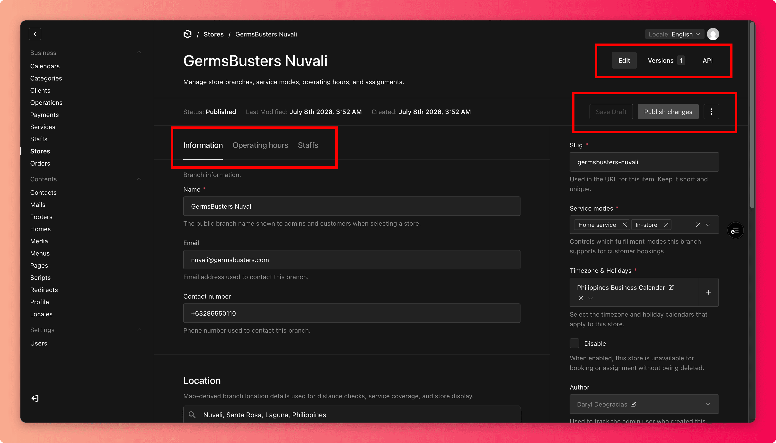 A list screen and an edit screen side by side with search tabs and save controls highlighted