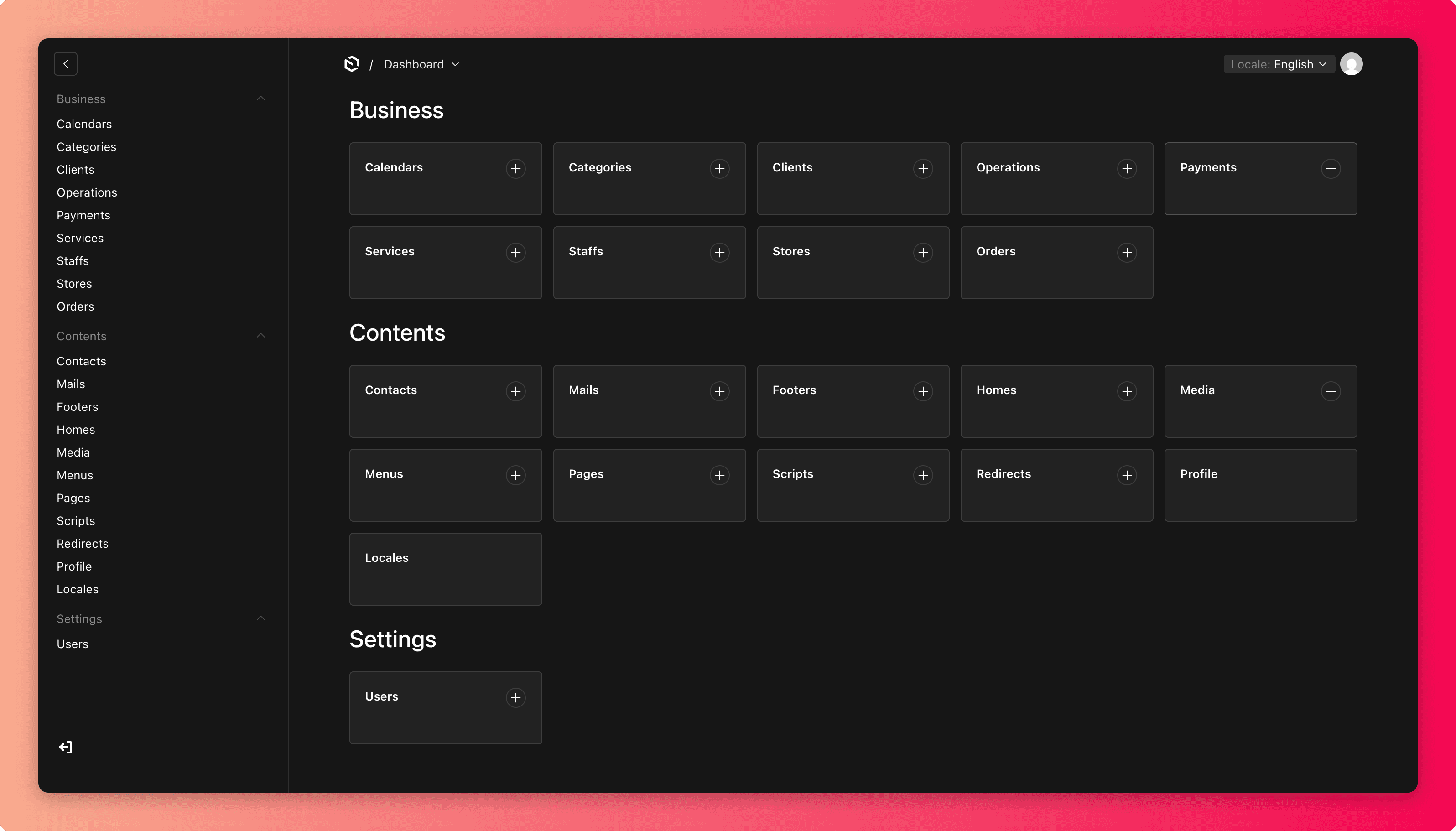 Dashboard with the left sidebar highlighted