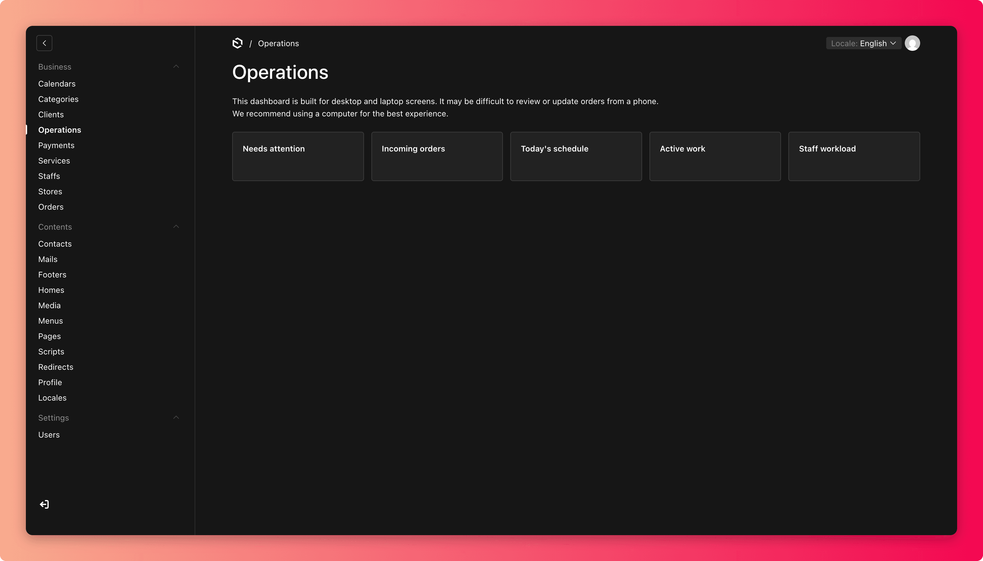 Screenshot of the Operations dashboard overview